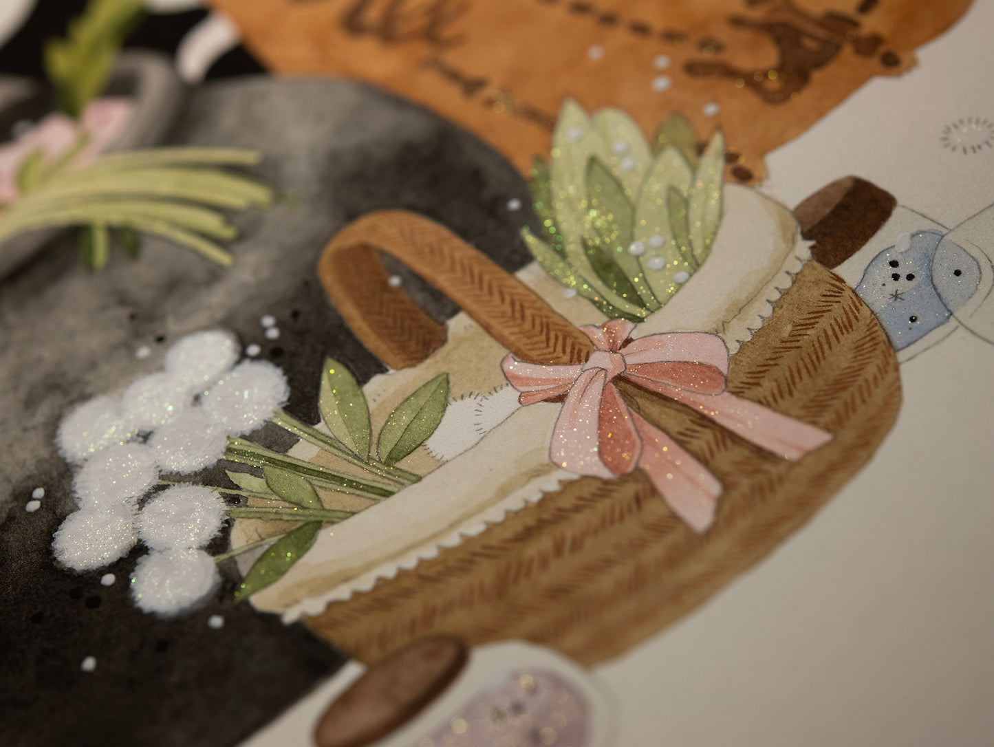 'LOVE POTION AND SKELETON CATS' ORIGINAL WATERCOLOR